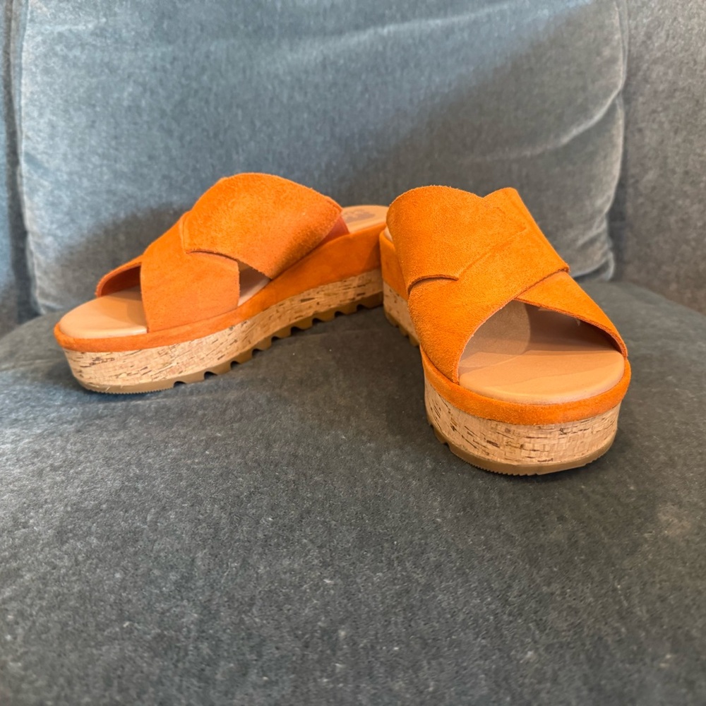 Orange Sorel Suede Platform Sandals